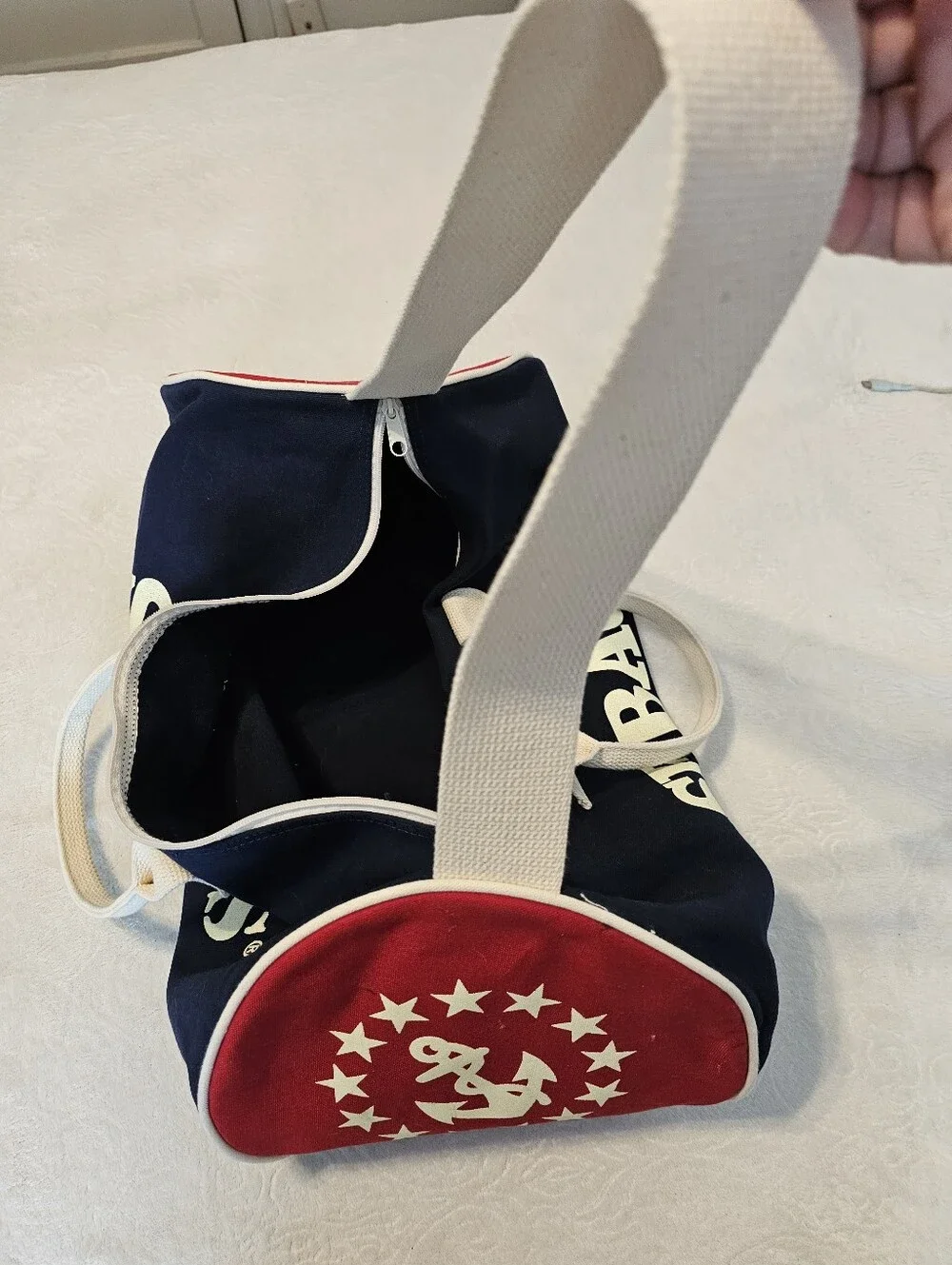 Vintage Sebago Docksides Canvas Duffel Navy Red White Anchor Stars US Sailing